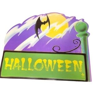 Vintage Halloween Cardboard Cutouts Set of 2 Bat Moon Graveyard Decor diecuts